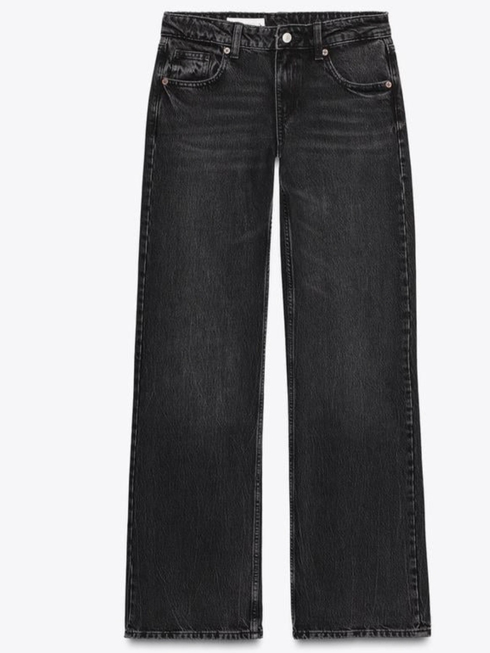 Zara Straight Leg Mid Waist Black Washed Jeans